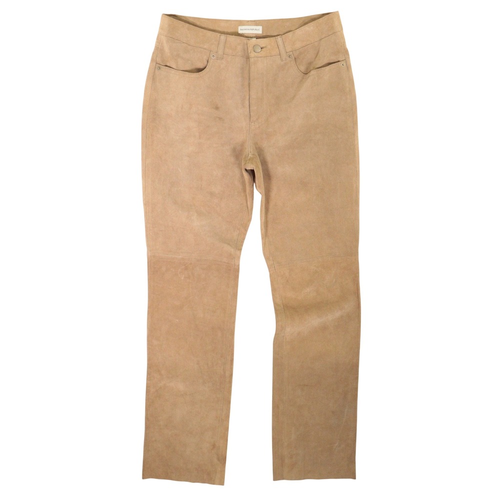 VTG Banana Republic Leather Suede Pants Women 8 Straight Leg Boho Western Tan